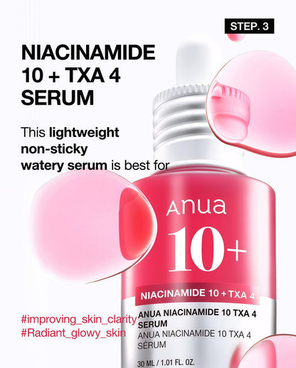 Anua 3-Step Glass Skin Beginner Set, Oil Cleanser and Face Wash with Facial Serum, Double Cleansing Daily Routine with Niacinamide, Korean Skin Care Set