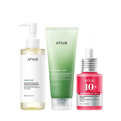 Anua 3-Step Glass Skin Beginner Set, Oil Cleanser and Face Wash with Facial Serum, Double Cleansing Daily Routine with Niacinamide, Korean Skin Care Set