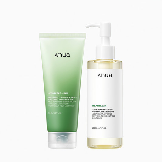 ANUA Double Cleansing Duo for Facial Cleansing : Heartleaf Pore Control Cleansing Oil & Quercetinol Pore Deep Cleansing Foam for Double Cleansing, Korean Skincare